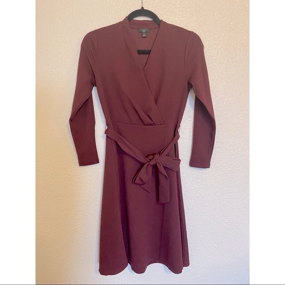 Maroon Ann Taylor fit and flare dress with bow
